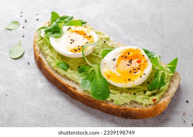 Avocado Egg Toast, Eggs on Toasted Bread with Avocado, Healthy Snack or Breakfast on Bright Background - Powered by Shutterstock