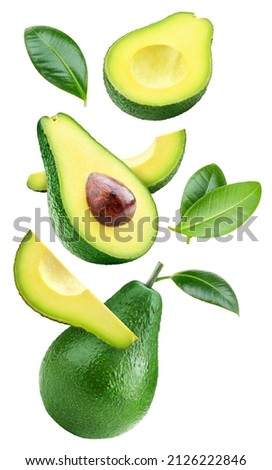 Avocado isolated on white background. Ripe fresh avocado Clipping Path. Avocado with leaf