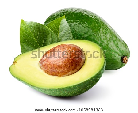 Avocado with leaf isolated on white Clipping Path. Professional food photography

