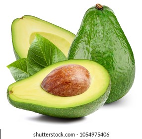 Avocado with leafs isolated on white