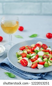 Avocado Mozzarella Tomato Basil Salad. Toning. Selective Focus