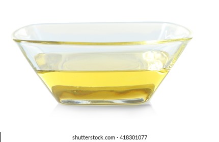 Avocado Oil In A Glass Bowl Isolated On White