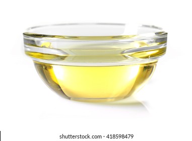 Avocado Oil In A Glass Bowl Isolated On White