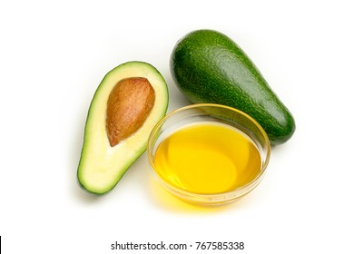 Avocado Oil Isolated On White Background, Top View