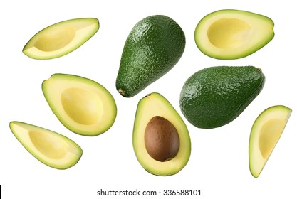Avocado pieces set isolated on white background as package design element