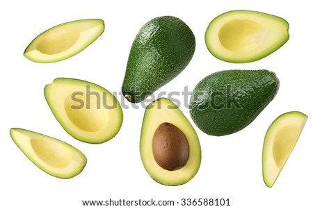 Avocado pieces set isolated on white background as package design element