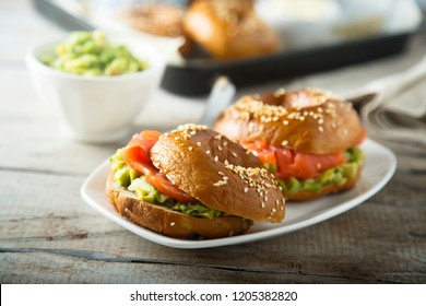 Avocado Salmon Sandwich On Bagel