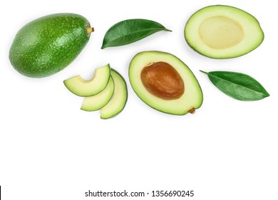 avocado and slices isolated on white background with copy space for your text. Top view. Flat lay - Shutterstock ID 1356690245