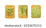 Avocado Smear Toast, Cracker Isolated, Sharwil Puree, Brown Avocados Paste, Fresh Alligator Pear Cream, Guacamole Paste, Persea Americana Avocado Fruit Sauce on White Background