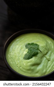 Avocado Tomatillo Salsa With Cilantro Garnish.