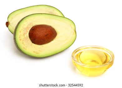 Avocado And Vegetable Oil On White Background