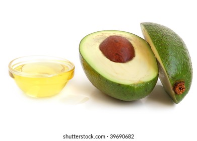 Avocado And Vegetable Oil On White Background