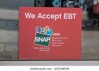 Avon - Circa October 2022: SNAP And EBT Accepted Here Sign. SNAP And Food Stamps Provide Nutrition Benefits To Supplement The Budgets Of Disadvantaged Families.