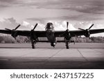 Avro Lancaster bomber on WW2 airfield , RAF four engine Heavy bomber