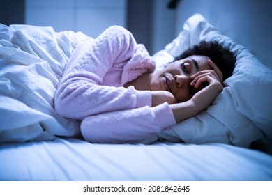 Awake African American Woman In Bed With Insomnia. Sleep Nightmare - Shutterstock ID 2081842645