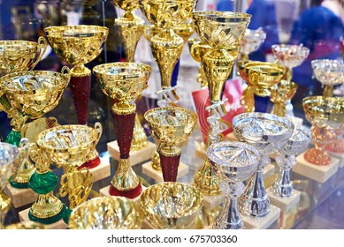 Award Gold Cups In The Display Case