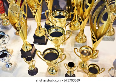 Award Gold Cups In The Display Case