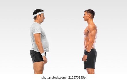 Awesome Before and After Weight Loss fitness Transformation. The man was fat but became athlet. Fat to fit concept.