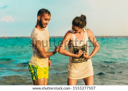 Similar – Image, Stock Photo Young people talking and drinking in summer party