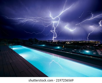 Awesome Lightening Storm Over City