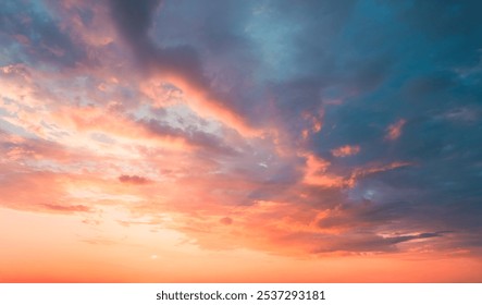 Awesome sunset and soft pink clouds of pastel tones. Image template of textured sky. Gorgeous photo wallpaper. Bright epic sky. Dramatic evening light and fiery orange sunset. Beauty of earth. - Powered by Shutterstock