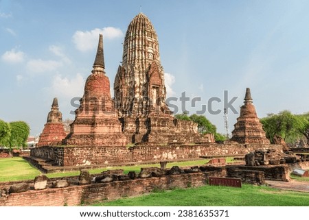Awesome tower of Wat Ratchaburana in Ayutthaya, Thailand. Scenic ruins of the Buddhist temple in the ancient city and capital of the Ayutthaya Kingdom (Siam). Thailand is a popular tourist destination