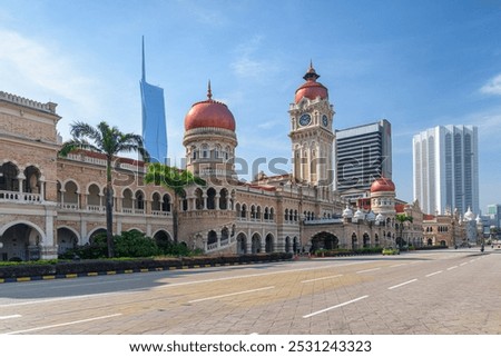 Awesome view of the Sultan Abdul Samad Building and Jalan Raja in Kuala Lumpur, Malaysia. Amazing cityscape. Kuala Lumpur is a popular tourist destination of Asia.
