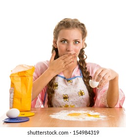 Awkward Blonde Prepares In The Kitchen