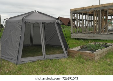 Awning, Tent With Mosquito Net To Stay In The Country