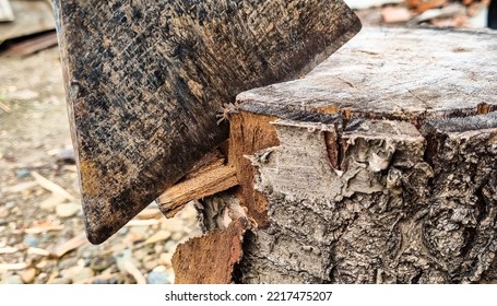 Ax And Ax Handle. Woodworking. Deforestation With A Sharp Axe. Ax To Chop Wood.