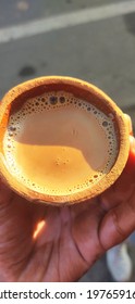 Ax tea relaxing drink for winter. Indian kulhad tea (chai) 
