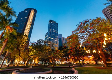 Ayala Triangle Park In The Middle Of Makati City, Philippines