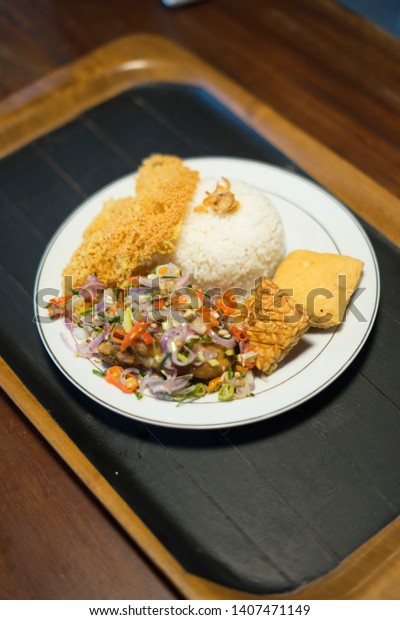 Ayam Geprek Sambal Matah Crushed Crispy Stock Photo Edit