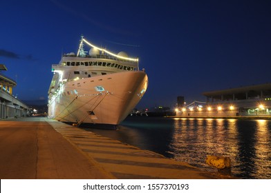 Aydin, Turkey - May 18, 2010: Night Image With A Cruise Ship Docked At The Port Of Ephesus In The Coastal City Of Kusadasi