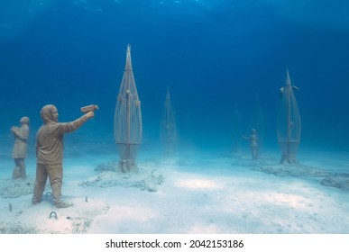 Ayia Napa, Cyprus - September 2021: MUSAN - Museum Of Underwater Sculpture In Ayia Napa, Cyprus