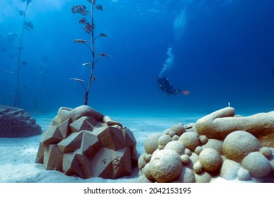 Ayia Napa, Cyprus - September 2021: MUSAN - Museum Of Underwater Sculpture In Ayia Napa, Cyprus