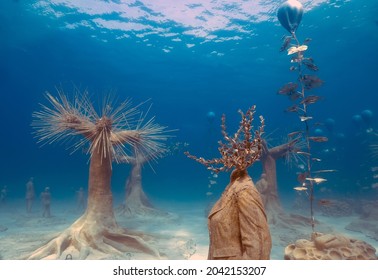 Ayia Napa, Cyprus - September 2021: MUSAN - Museum Of Underwater Sculpture In Ayia Napa, Cyprus