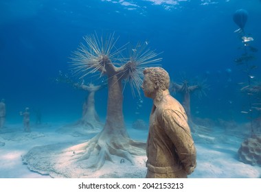 Ayia Napa, Cyprus - September 2021: MUSAN - Museum of Underwater Sculpture in Ayia Napa, Cyprus
