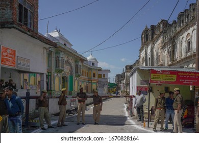 Ayodhya, Lucknow / India - 03 08 2020 Ayodhya City Ramjamn Bhumi Babri Masjid  God Ram Birth Place Police Security 