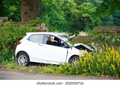 Ayr, Scotland, UK, July 14th 2021, Car Crash On Dangerous Countryside Road