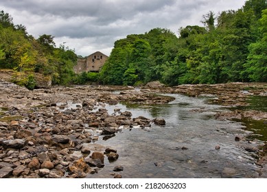 Aysgarth, Wensleydale, Yorkshire Dales National Park, North Yorkshire, England, Britain, July 2022, Low Water Levels And Yore Mill On River Ure
