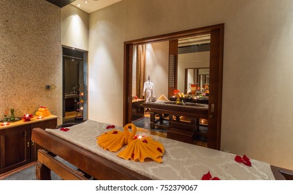 Ayurveda Spa Treatment Room Setups In Traditional Kerala Style