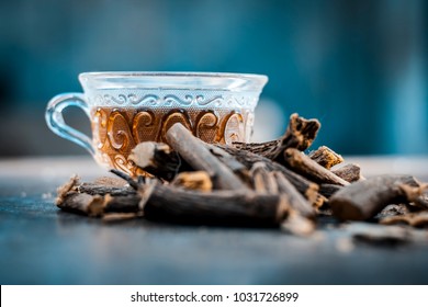  Ayurvedic Herb Liquorice Root,Licorice Root, Mulethi Or Glycyrrhiza Glabra Root And Its Powder With Its Tea For Detoxifying The Body, Soothing Spasms, Easing Menstrual Cramps, Raising Blood Pressure.