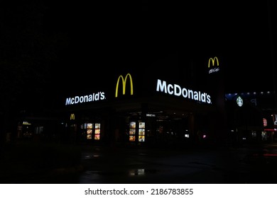 Ayutthaya, Thailand  05July 2022  McDonald's At Night In Thailand