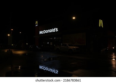 Ayutthaya, Thailand  05July 2022  McDonald's At Night In Thailand