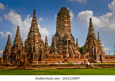 Ayutthaya, Thailand - November 11, 2018 : Pagoda at Wat Chaiwatthanaram. Is one the popular tourist destination of Ayutthaya, Thailand. Temple in Ayutthaya Historical Park. UNESCO world heritage.