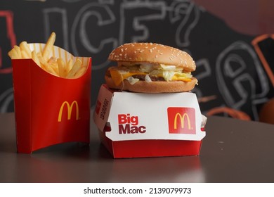 Ayutthaya,Thailand - 23 Mar 2022: The McDonald's logo has branches around the world. The legendary deliciousness of McDonald's hamburgers beg