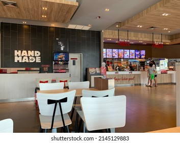 Ayutthaya,Thailand:Apr 06,2022: KFC Hamburger and Fried Chicken set at fast food restaurant Kentucky Fried Chicken (KFC) is a large restaurant chain. At Big C, Wangnoi branch in Thailand - Asia 