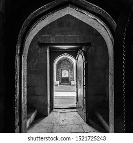 Azerbaijan, Baku, September 20, 2019 Open Antique Wooden Door In Shirvanshahs Palace