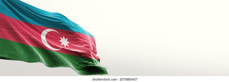 Azerbaijan flag white backgorund isolated. Horizontal panoramic banner.
